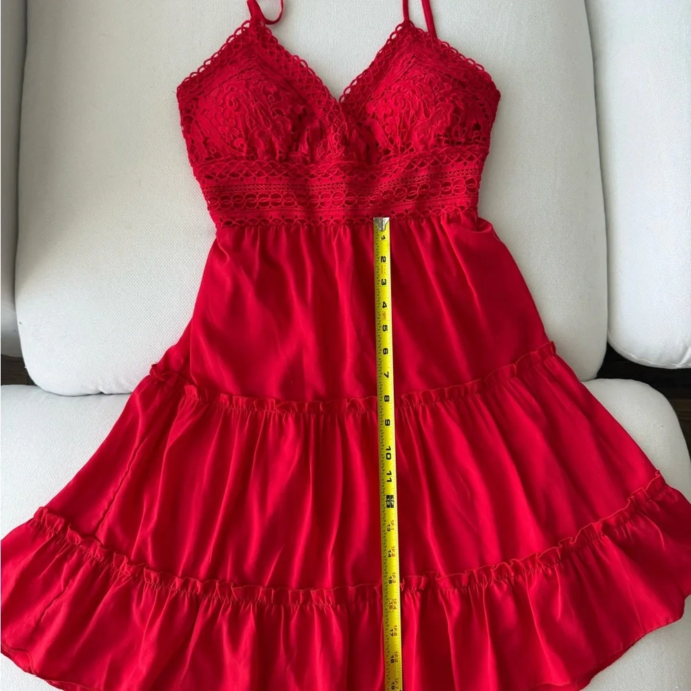 Red Lace Trim Party Summer Dress Xs - Picture 5 of 7